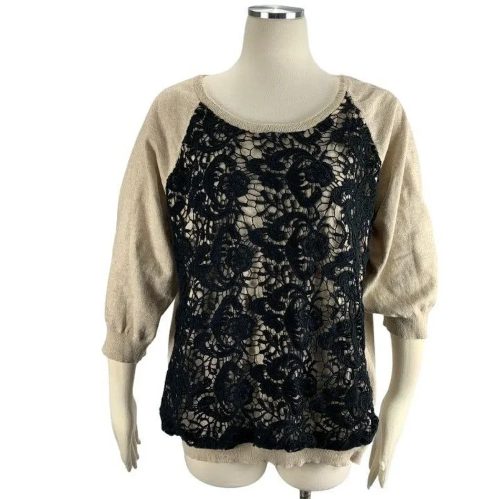 CATO 22 24W Sweater Gold Black Crochet Comfort Casual - Picture 1 of 6